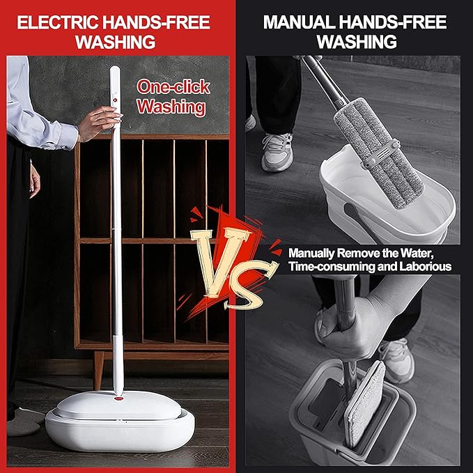 REECOO Cordless Electric Spin Mop Power Mop with 4 Floor Scrubber Pads/Automatic Cleaning Bucket/Water Sprayer,Lightweight & Rechargeable,Suitable for Wooden, Marble, Tile, Hardwood Floor.