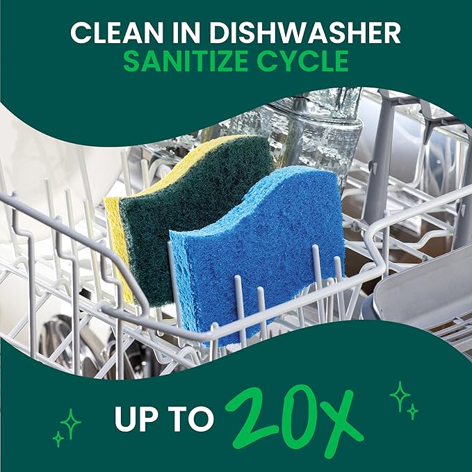 Scotch-Brite Zero Scratch Scrub Sponge, 6 Kitchen Sponges for Cleaning Around the Home, Bathroom & More, Scratch-free Dish Scrubber, Multi-surface Safe, Best for Nonstick Pots and Pans