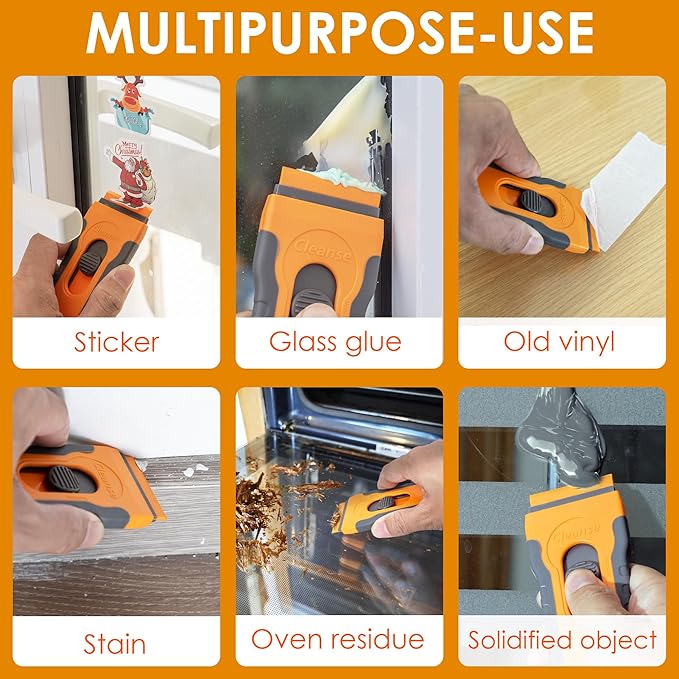 100Pcs Blade Plastic Razor Blade Scraper with Retractable Blade: Without Damaging Surfaces Cleaning Tool for Adhesive Remover, Sticker Remover, Labels, Paint, Work on Cars, Windows, Trucks, Mailboxes