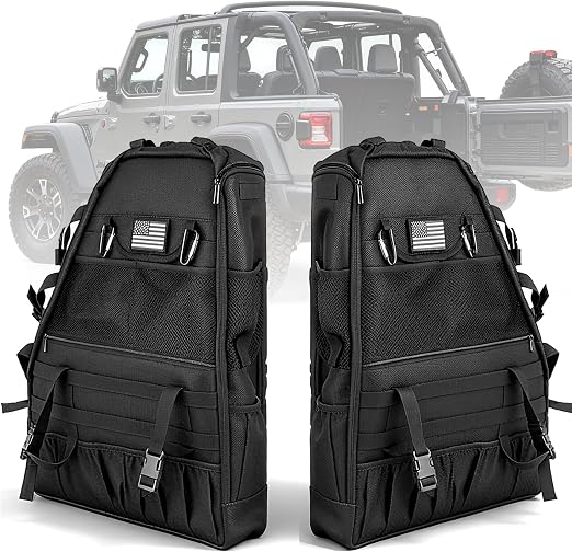 Wrangler Roll Bar Storage Bag Compatible with 1997-2023+ Jeep Wrangler JK TJ LJ & Unlimited JL 4-Door, Multi-Pocket Door