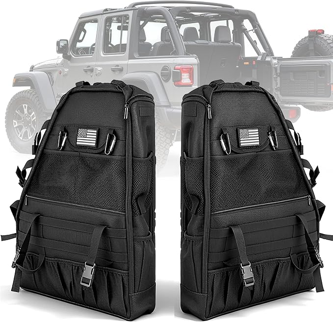 Wrangler Roll Bar Storage Bag Compatible with 1997-2023+ Jeep Wrangler JK TJ LJ & Unlimited JL 4-Door, Multi-Pocket Door