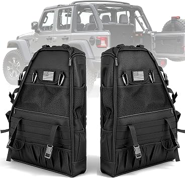 Wrangler Roll Bar Storage Bag Compatible with 1997-2023+ Jeep Wrangler JK TJ LJ & Unlimited JL 4-Door, Multi-Pocket Door