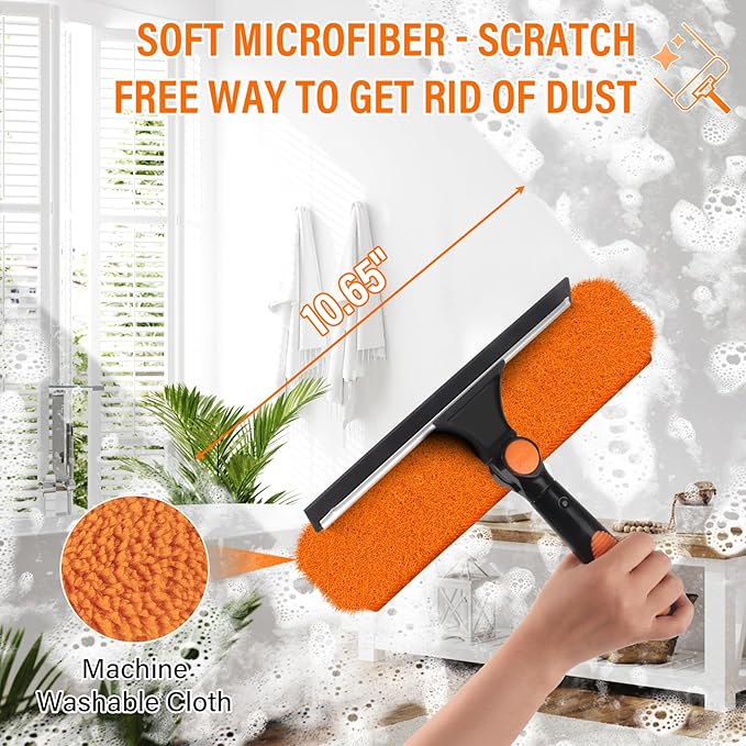 Window Squeegee Professional,2-in-1 Window Cleaning Squeegee Kit,Squeegees for Home Glass Doors,Car, Windows,Window Scrubber and Squeegee for Windows Cleaning
