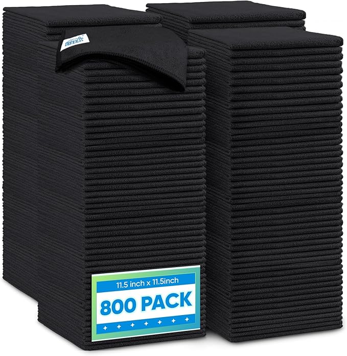 HOMEXCEL 800 Packs Microfiber Cleaning Cloth, 11.5 x 11.5 inch Microfiber Towels for Cars, Ultra Absorbent Washing Cloth, Lint Free Streak Free Cleaning Rags for Car, Kitchen, and Window (Black)