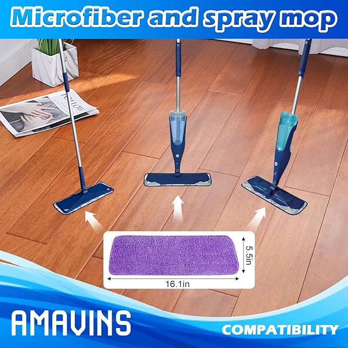 3 Pack Microfiber Reusable Mop Pads, Wet/Dry Floor Cleaning Refill Mop Pads, Spray Mop Hard Wood Floor Mop Pads Refills, Machine Washable Power Mop Pads Replacement