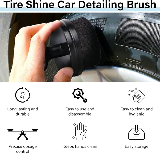 Tire Shine Applicator Brush, Tire Shine Brushes, Tire Dressing Brush Applicator with Seal Cover, Tire Brush for Car Detailing, Tire Gel Applicator, High Density Detail Factory Tire Brush (Blue)