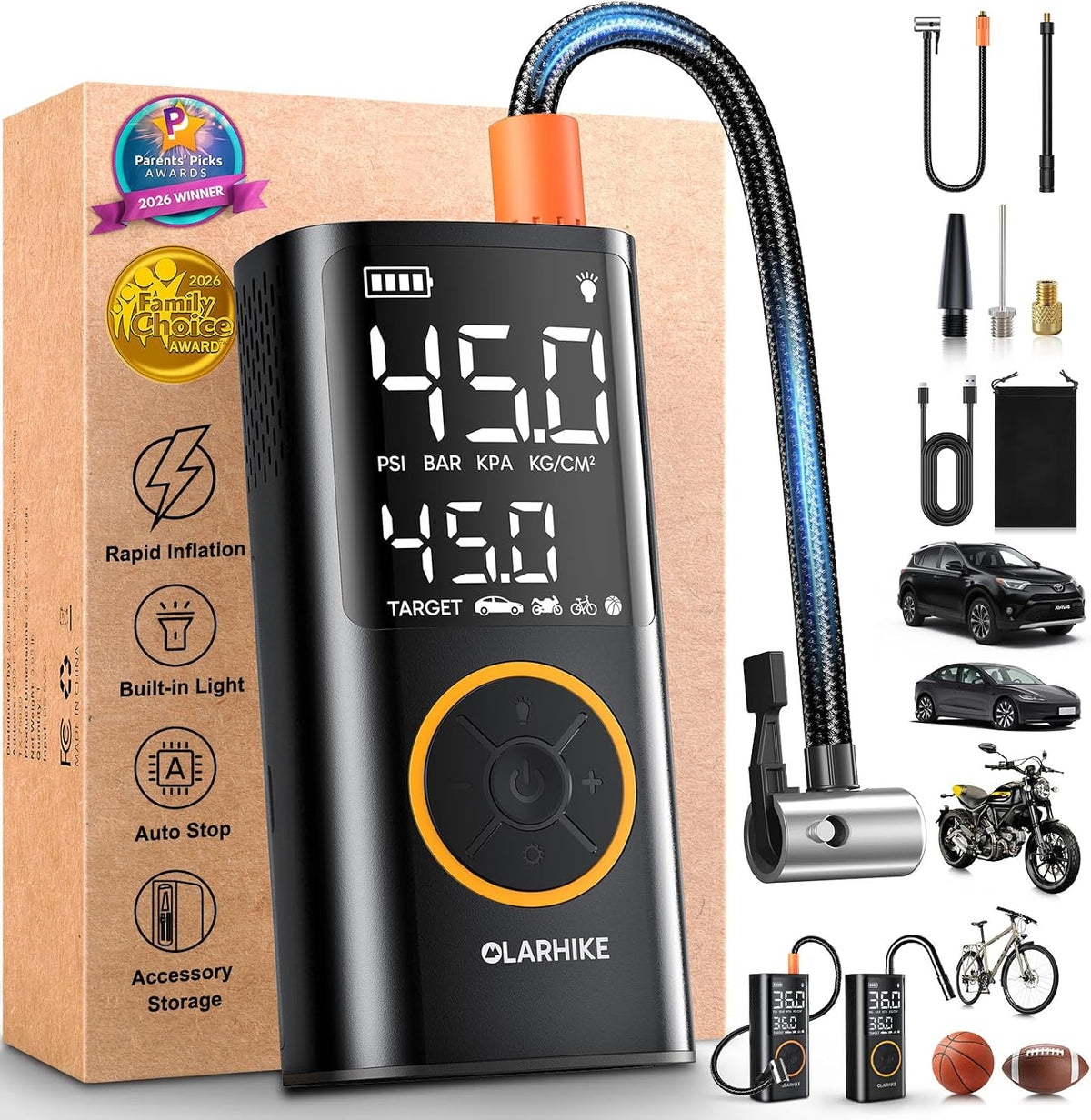 Tire Inflator Portable Air Compressor, Cordless Electric Bike Pump