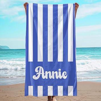 JML Personalized Beach Towel with Name, Custom Cabana Stripe Beach Towel, Customized Microfiber Pool Towel, Quick Dry & 