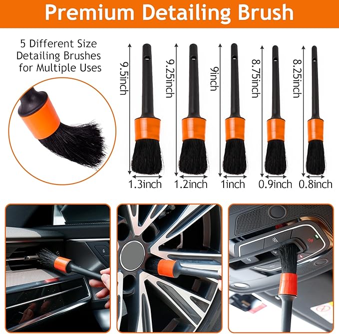 THINKWORK Windshield Cleaner Tool, Car Detailing Kit Interior, Car Cleaning Kit Interior and Exterior Detail Brush, Auto Supplies & Accessories for Men Women