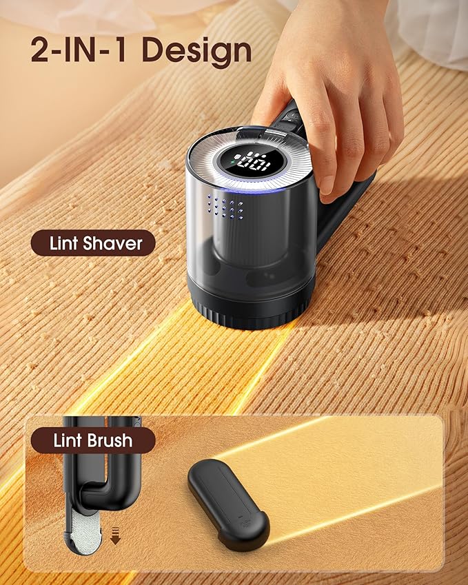 Fabric Shaver Electric Lint Remover Rechargeable Lint Shaver Digital Display Fabric Sweater Shaver 3 Speeds 6 Leaf Blades for Clothing to Remove Pilling for Clothes, Furniture, Sweater, Couch, Blanket