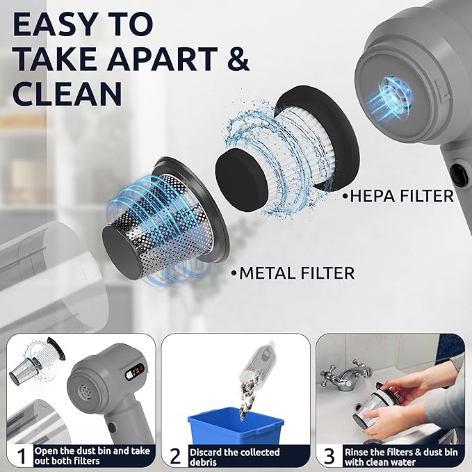 Handheld Vacuum Cordless Vacuum Cleaner with 9 Extensions, 18000Pa Brushless Suction & Air Blower (2-in-1), 7800mAH Battery, Steel+HEPA Filter, Car Vacuum, Dust Buster for Interior, Home & Pet Hair