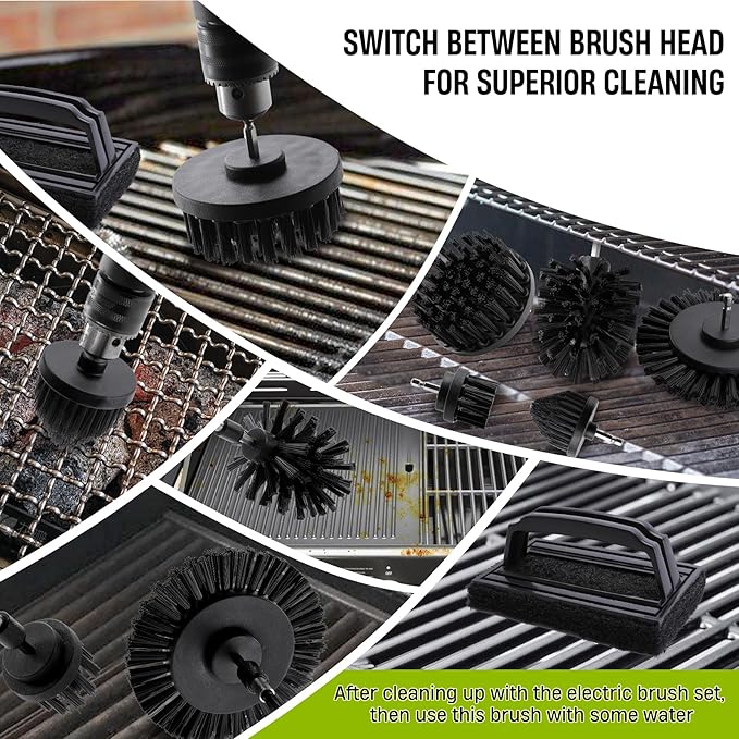 6 Piece BBQ Grill Cleaning Brush Ultra Stiff Drill Powered Cleaning Brushes Nylon Safe Bristle BBQ Grill Rust Remover Gift for Dad Grill Cleaner for Outdoor Grill (Black)