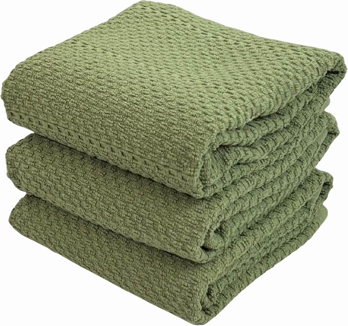 Dark Sage Green Kitchen Hand Dish Towels, Set of 3, 100% Cotton, 18" x 28"