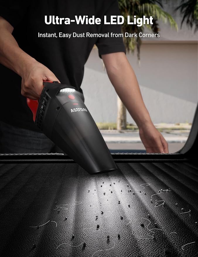 AstroAI V2 Mini Portable Cordless Handheld Car Vacuum Cleaner, 6000mAh & 12V DC, LED Light, Brush, Extended Nozzle, Hose, Portable Handheld Vacuum for Car, Home, Office & Pet Cleaning, Red