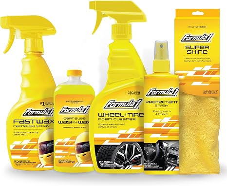Formula 1 Complete Car Detailing Kit - Clean & Protect Every Surface, Includes Car Wash and Wax, Wheel Cleaner, Interior