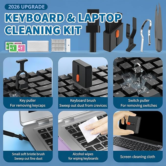 2026 Upgrade Phone Cleaning Kit 57PCS, iPhone Cleaning Kit, Airbud Cleaning Kit for AirPods, Keyboard Cleaning Kit, Charging Port Cleaner for Apple Lightning/Android USB-C (Black, with 10 Mini Brush)