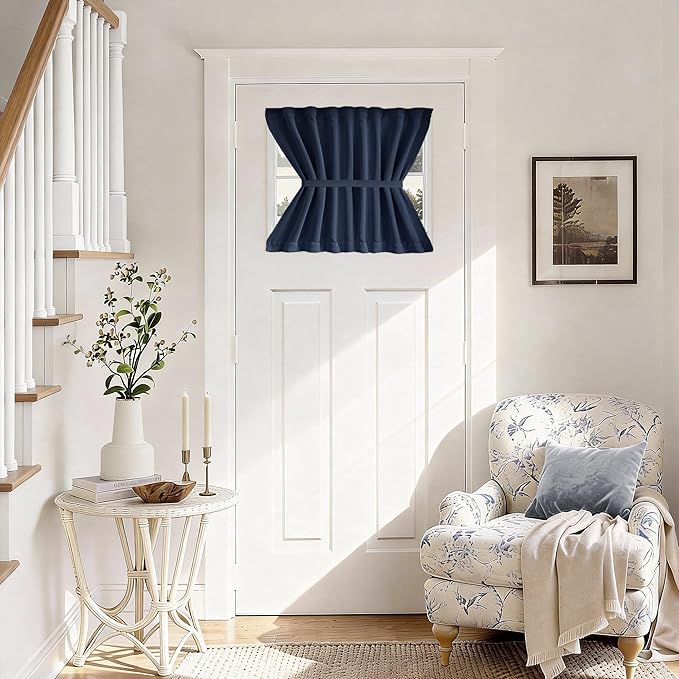 Vatge Door Curtain for Door Window, 2 Installation Method Small Door Curtains for Front Door/Glass Doors, 1 Panel, W25 x L20, Navy