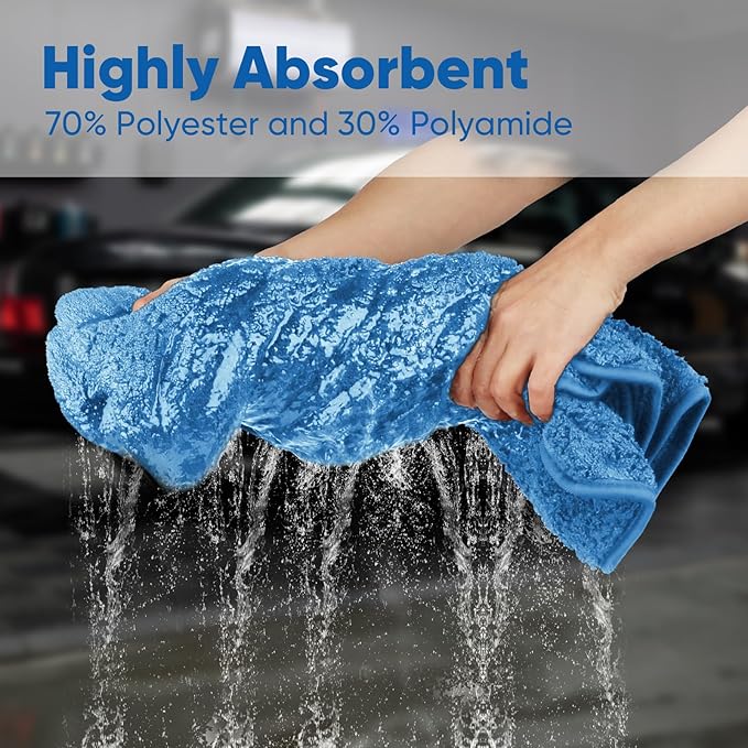 HOMEXCEL Professional Car Drying Towel (36"x 24") with Twisted-Loop Technology, 1200GSM for a Streak-Free Finish – Microfiber Towels for Cars, Trucks, SUVs, RVs and Motorcycles, Blue