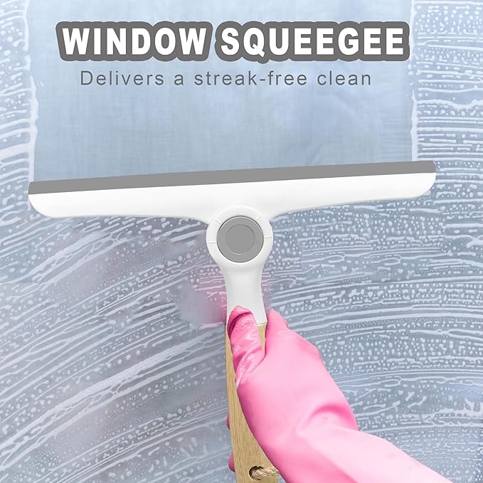 NBGYTECH Window Squeegee Household Cleaning Scraper Handheld Squeegee for Shower Glass Door Mirror Car Windshield (White Bamboo Handle)