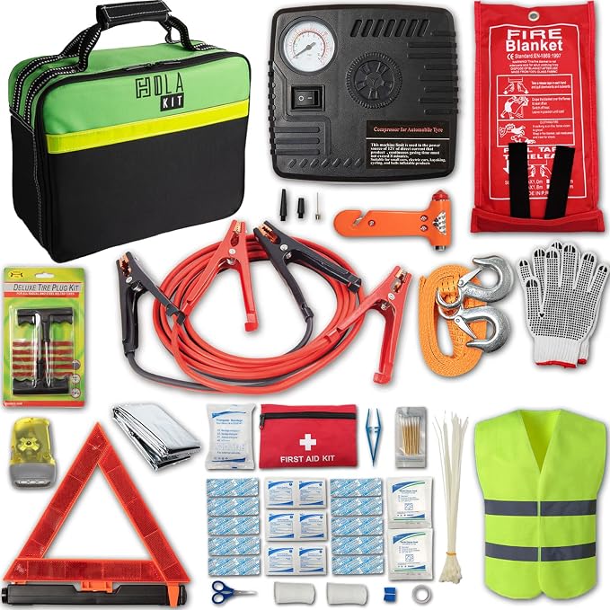 HolaKit 78-Piece Car Emergency Kit with Air Compressor and Jumper Cables