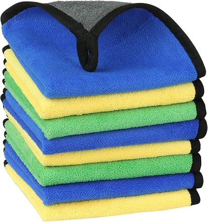 uxcell Car Cleaning Cloths, 8 Pack Soft Premium Microfiber Towels with Hang Loop for Household Cleaning, Reusable Car Cl