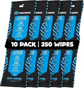 Fortress Car Interior Cleaner Wipes (25 ct, Pack of 10) Travel Size