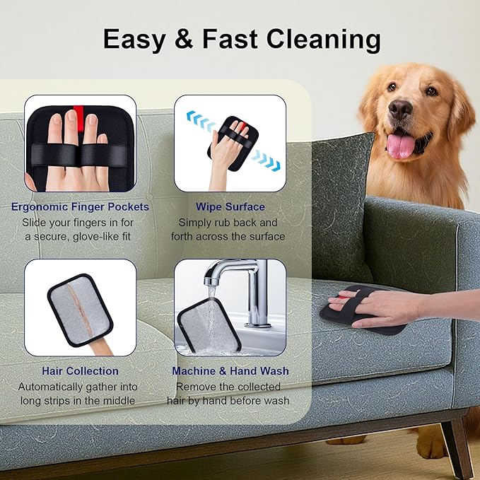 4PCS Electrostatic Pet Hair Removal Gloves Brush, 6.7x5.1 Reusable Static Remover for Cat Dog Hair, Grooming Glove for Couch, Furniture, Carpet, Car Seat, Fast Animal Fur Removal Mitt Tool