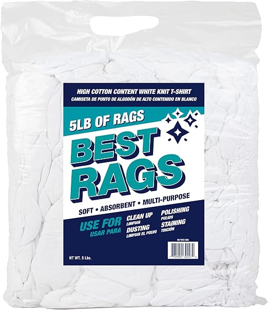 Arkwright Premium T-Shirt Rags Bulk, 5 lb Bag, Cotton Cleaning Towels, Low Lint Knit Wiping Cloths for Paint, Stain, Gre