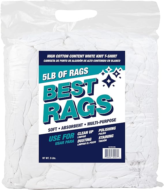 Arkwright Premium T-Shirt Rags Bulk, 5 lb Bag, Cotton Cleaning Towels, Low Lint Knit Wiping Cloths for Paint, Stain, Gre