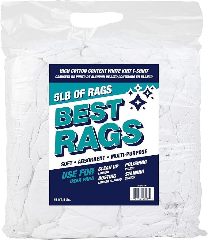 Arkwright Premium T-Shirt Rags Bulk, 5 lb Bag, Cotton Cleaning Towels, Low Lint Knit Wiping Cloths for Paint, Stain, Gre