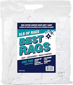 Arkwright Premium T-Shirt Rags Bulk, 5 lb Bag, Cotton Cleaning Towels, Low Lint Knit Wiping Cloths for Paint, Stain, Gre
