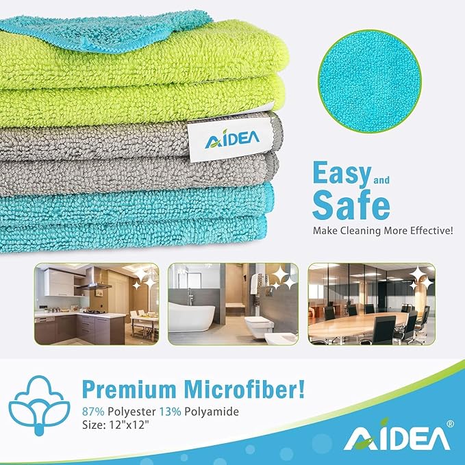 AIDEA Microfiber Cleaning Cloth-800PK, Soft Microfiber Towels for Cars, Absorbent Cleaning Rags, Lint-Free Streak-Free Wash Cloths for House, Kitchen, Window(12in.x12in)