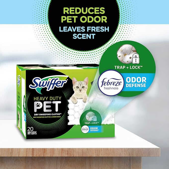 Sweep + Mop, Dry Pads Refill, Floor Cleaner for Dirt, Dust, Hair, Cleaning Cloths for Mopping Home, Bathroom, Kitchen, All Purpose Multi-Surface Floor Wipes, Heavy Duty, Pet, 32 Count