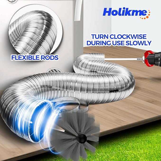 Holikme 30 Feet Dryer Vent Cleaner Kit,Flexible Lint Brush with Drill Attachment, Extends Up to 30 Feet for Easy Cleaning, Synthetic Brush Head, Use with or Without a Power Drill, Grey