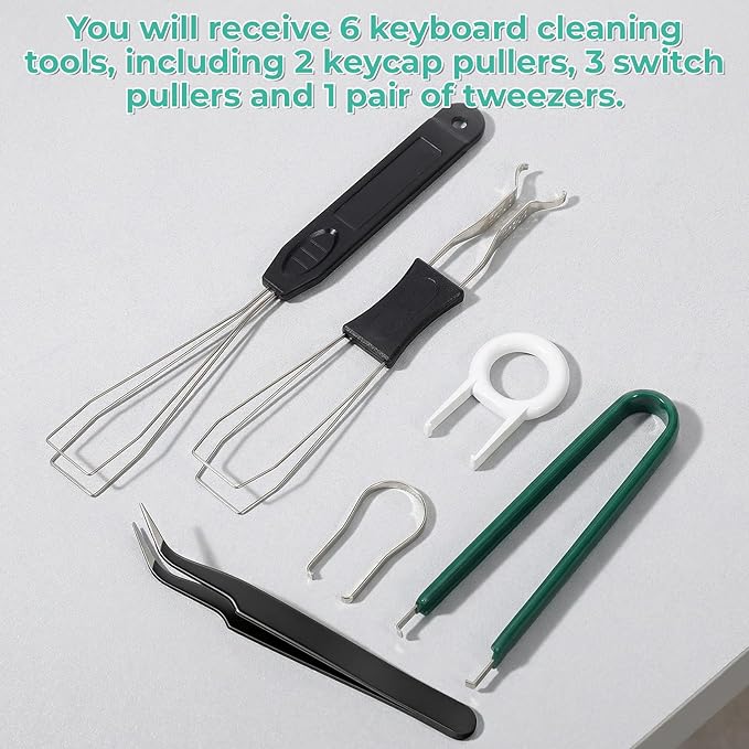 Vin Beauty 6 Pcs Keycap Puller Key Cap Removal Tool, Stainless Steel Keycap Remover Set, Switch Puller Kit with Keycaps Tweezers for Mechanical Keyboard