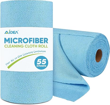 AIDEA Microfiber Cleaning Cloth Roll, Blue Shop Towels 55 Sheets 11×9"
