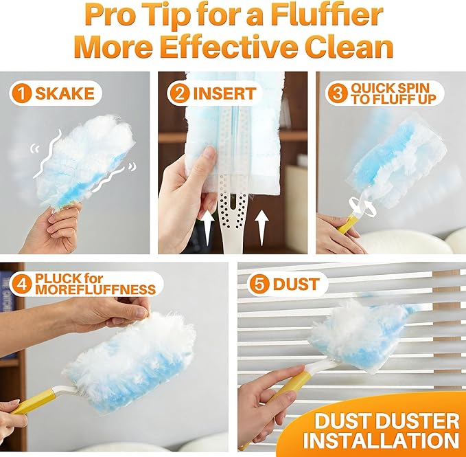 JOYMOOP Disposable Duster for Cleaning, with 2 Handles & 24 Ct Blue Heavy Duty Refills for Swiffer Feather Duster, Household Cleaning Tool for Electronics, Dusting Furniture, Blinds, Pet Hair