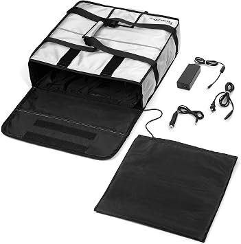 Homevative Electric Heated & Insulated Pizza & Food Delivery Bag. Home Outlet & Car Power Plugs Included, Holds 3 Large 