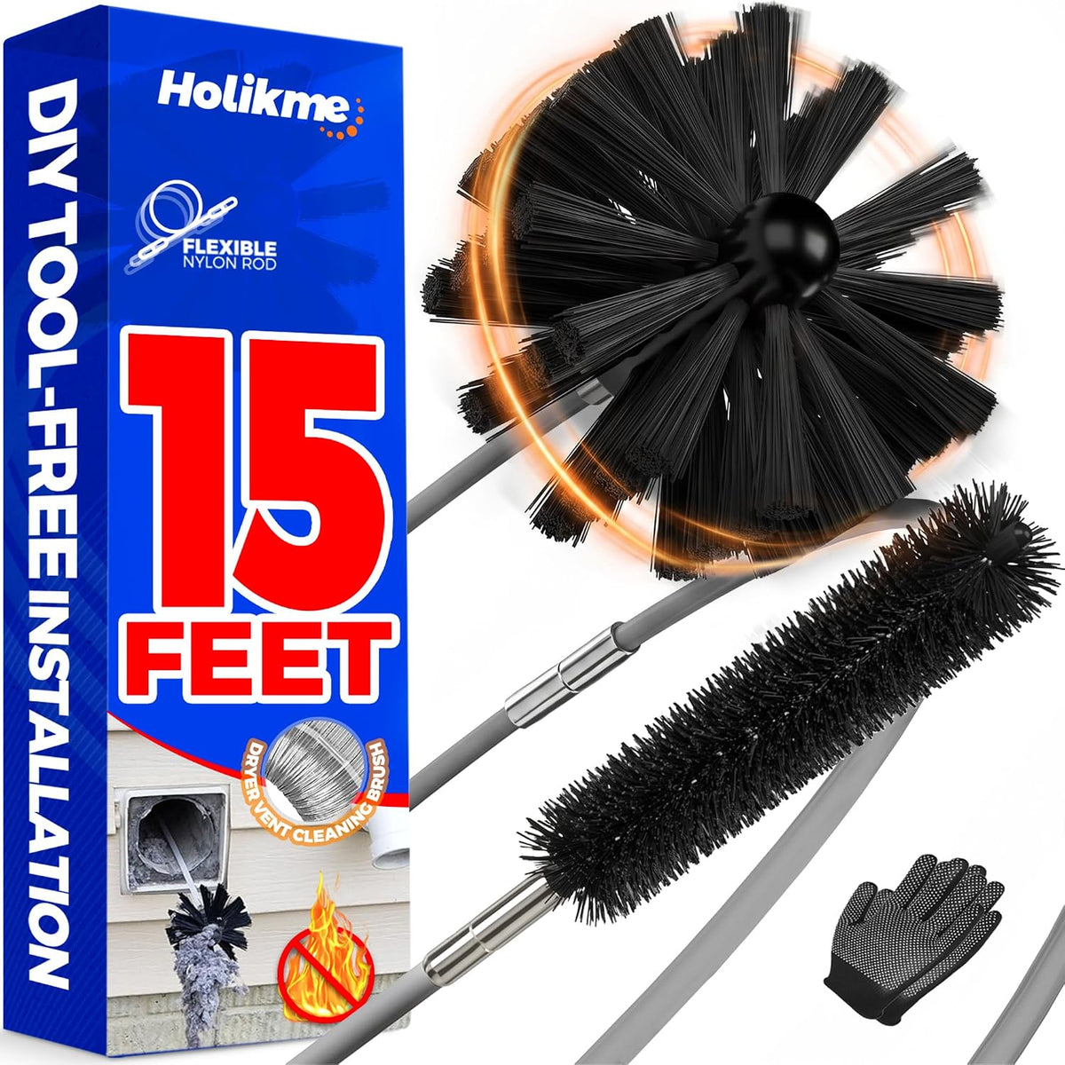Dryer Vent Cleaner Kit - 15Ft Flexible Lint Brush for Deep Cleaning