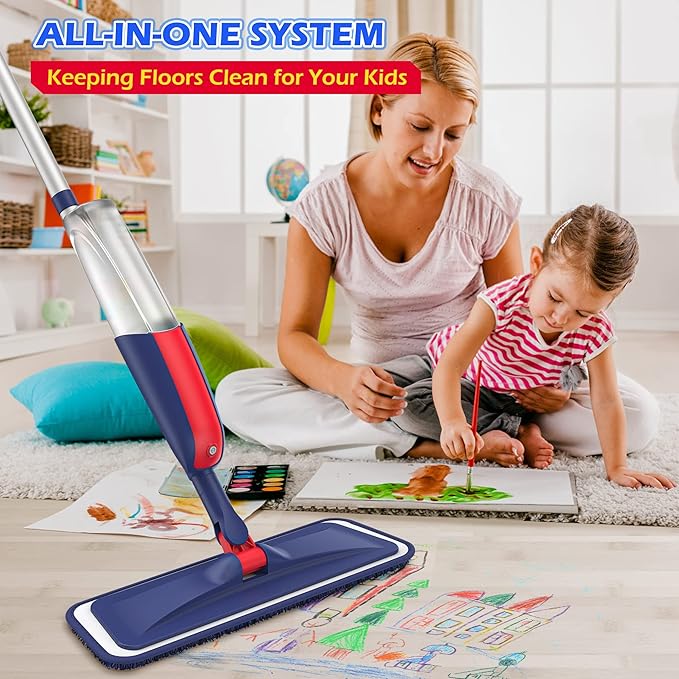 Spray Mops for Floor Cleaning: MEXERRIS Wet Dust Mops with 4 Washable Pads for Swiffer Powermop & 2 Refillable Bottles - Flat Floor Mop Home Commercial Mop for Hardwood Wood Laminate Ceramic Tiles