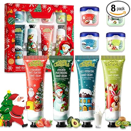 8Pcs Hand Cream and Lip Balm Sets, Repair dry skin for Christmas Gifts