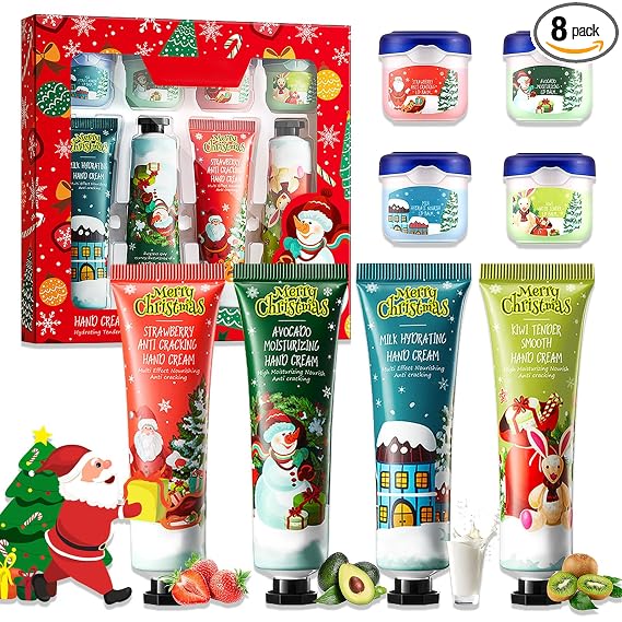 8Pcs Hand Cream and Lip Balm Sets, Repair dry skin for Christmas Gifts