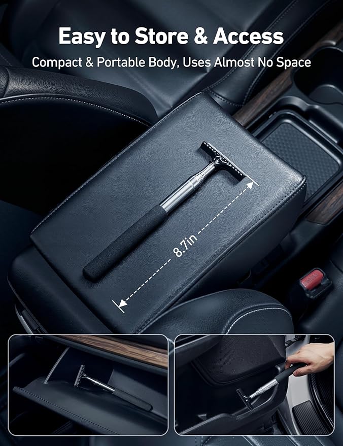 AstroAI Car Windshield Cleaner Tool, Window Cleaning Kit with 39in Car Mirror Squeegee, 4 Reusable Microfiber Pads and Extendable Handle, Blue
