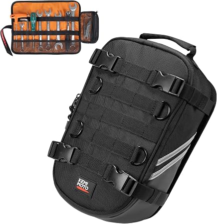 KEMIMOTO Motorcycle Tail Bag with Tool Roll Bag Quick Release 6L Capacity