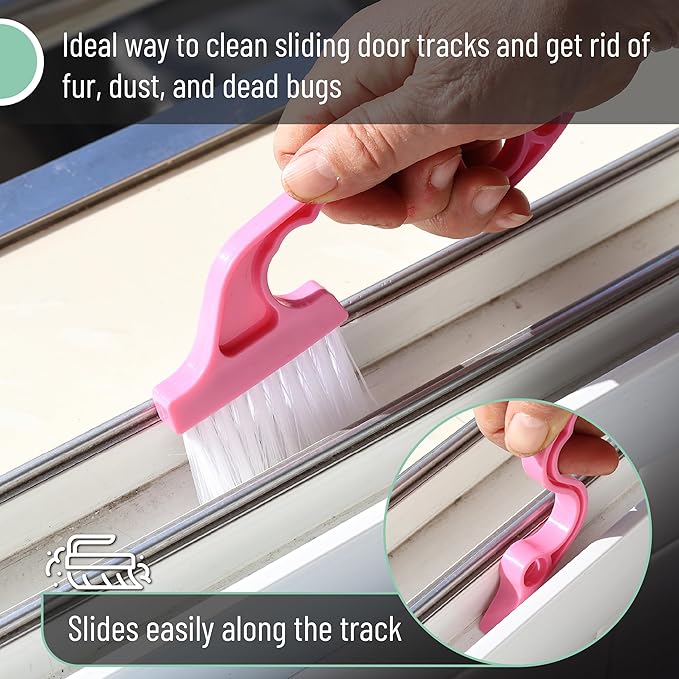 Slick- Window Track Cleaning Brush, 4 Pack, Colorful Ergonomic Handle, Built-in Scraper, Multipurpose, Window Track Cleaning Tools