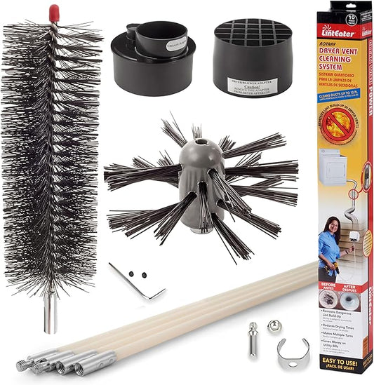 Dryer Vent Duct Cleaning Kit - Gardus RLE202 LintEater Rotary Dryer Vent Cleaner Kit, Removes Lint, Dryer Vent Cleaning System Extends Up to 12’ with 4 Flexible 3' Rods, Air Duct Cleaning Tools