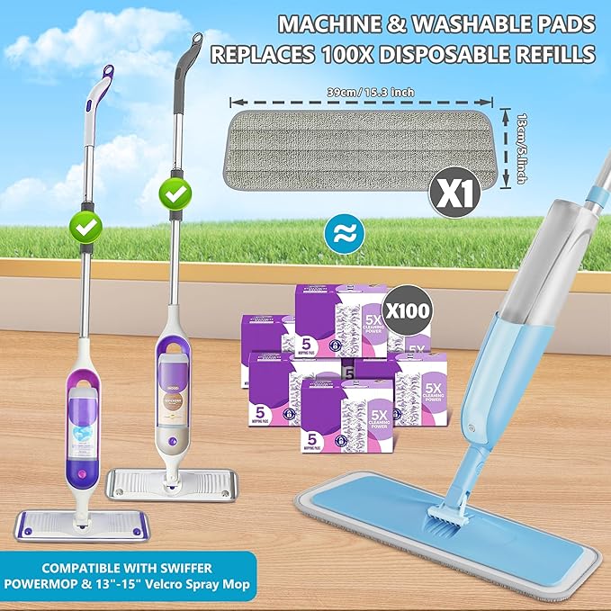 Spray Wet Mops for Hardwood Floor Cleaning: MEXERRIS Floor Mop with 3 Washable Pads for Swiffer Powermop - Refillable Dust Dry Mop Home Commercial Mops for Wood Laminate Ceramic Tiles Vinyl