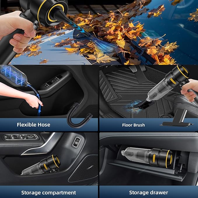 WINWEND Car Vacuum Cleaner High Power - 22000PA Portable Cars Vacuum 4 in 1 Compressed Air Duster & Air Blower & Pump Hand Held Vacuum Cordless with Brushless Motor for Car Home Office Black
