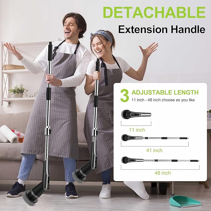 Dreazu Pro Electric Spin Scrubber, 12-in-1 Shower Scrubber & Retractable Long Handle, 44 lbs High-Torque & Variable Speed Shower Cleaning Brush for Bathroom,Toilet, Bathtub, Kitchen, Tile Floors, Car