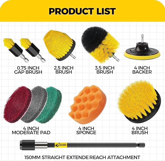 Holikme 11 Piece Drill Brush Attachment Set Scouring Pads Power Scrubber Brush Scrub Pads for Bathroom Surfaces, Floor, Tub, Shower, Grout, Tile, Corners,Cleaning Brush